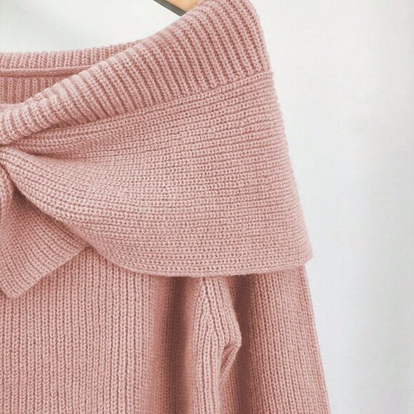 Pink Casual Women's Bow Crew Neck Long Sleeve Chunky Knit Sweater - Picture 3 of 5